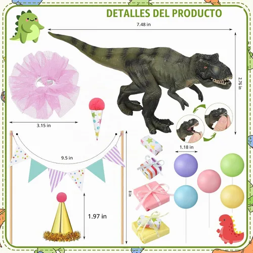 Vista 3 de Weysat Juego de decoración de pastel de dinosaurio de 19 piezas, mini