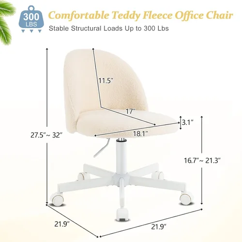 Vista 2 de VINGLI Silla Candy sin Brazos, Linda Silla de Escritorio, Cómoda Silla Pequeña de Oficina con Ruedas, Silla de Tocador con Soporte Lumbar, Silla