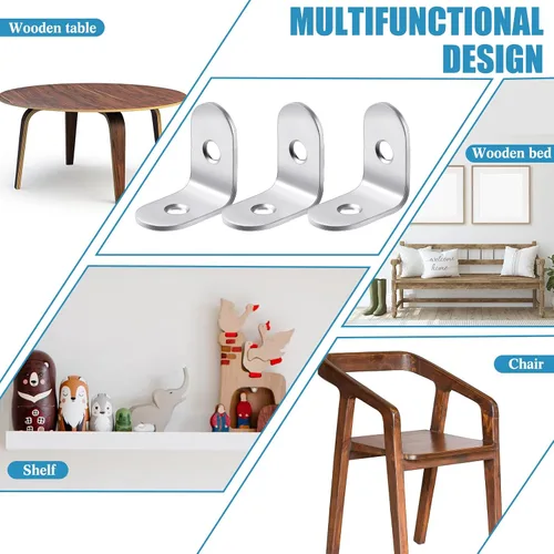 Vista 6 de Pelopy 100 soportes en forma de L de acero inoxidable de 90 grados, soporte de ángulo recto resistente para muebles de madera, silla, cajón