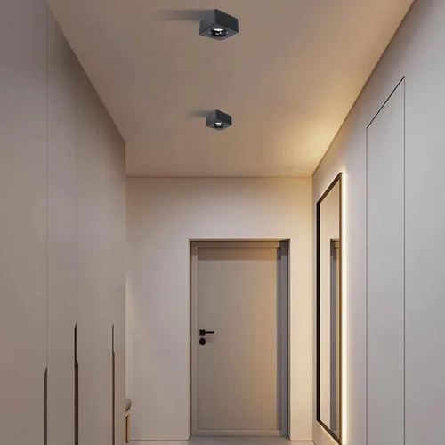 Vista 7 de Foco Reflector LED Regulable Cuadrado de Techo de Aluminio Negro Ancho 4.61 pulgadas Ultra-Delgado 2.16 pulgadas Downlight Moderno Luminaria