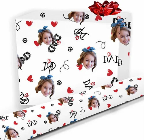 Vista 41 de Papel de regalo personalizado, divertido papel de regalo para cara, foto, nombre, Día del Padre, rollo de regalo para papá, hombres, mujeres, niños