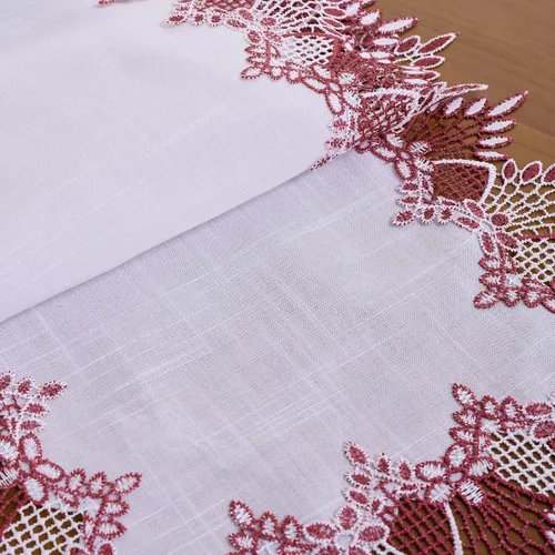 Vista 6 de Camino de mesa de lino de encaje rojo oscuro blanco de 36 pulgadas de largo, bufanda de aparador claret, decoración de mesa para Navidad, cocina
