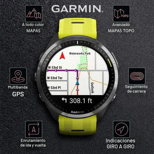 Vista 6 de Garmin Forerunner 965 Premium Reloj inteligente para correr y triatlón de 47 mm con pantalla táctil AMOLED, bisel de titanio DLC gris carbón y Amp