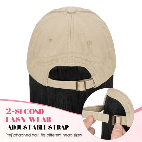 Vista 6 de S-noilite Gorra de béisbol de 6 pulgadas con peluca corta de peinado Bob