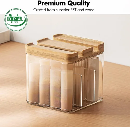 Vista 2 de Poeland Organizador de lápiz labial, caja de almacenamiento de escritorio con tapa y divisor, organizador de cosméticos para pintalabios, pequeños