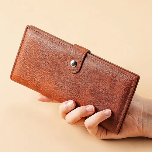 Vista 8 de Cartera delgada RFID para mujer, cartera delgada para mujer, tarjetero de cuero plegable con bolsillo con cremallera para ventana de identificación