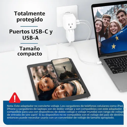 Vista 7 de Ceptics Adaptador de Enchufe de Corriente Internacional Juego de Viaje, 20W PD y QC, USB Dual Seguro y USB-C 3.1A - 2 Tomas de EE.UU. - Compacto