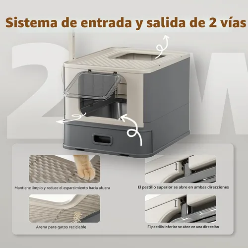 Vista 2 de PAKEWAY Caja de arena cerrada de acero inoxidable para gatos con cajón extraíble, diseño cubierto a prueba de fugas, caja de arena de metal grande