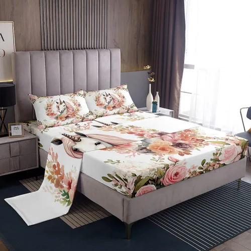 Vista 23 de Erosebridal Juego de sábanas de tamaño individual con diseño de gatos y gatos, con temática de animales, con flores coloridas, juego de sábanas