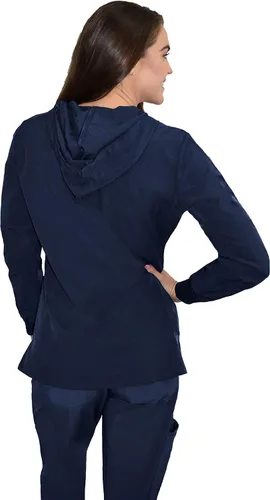 Vista 5 de Green Town Ropa quirúrgica para mujer – Sudadera con capucha, 4 bolsillos, ligera, tela elástica, fácil cuidado