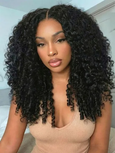 Vista 41 de KLAIYI Bye Bye Slip™ Ombre Chestnut Brown Bob Curly Glueless Precut 7x5 Lace Front Wigs Human Hair Side Part Drawstring Pre Plucked Bleached Knots