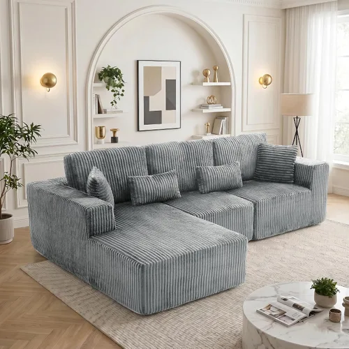 Vista 14 de Sofá deshuesado de 95 pulgadas para sala de estar, sofá modular en forma de Negro+Izquierda