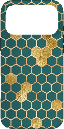 Vista 22 de Bees Honeycomb Pattern Print Honey Hexagon Bees Hive - Green Case for iPhone 17