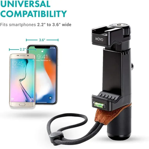 Vista 8 de Movo Kit de video inalámbrico para teléfono inteligente V2+ con trípode, agarre, micrófono de solapa inalámbrico, luz LED y control remoto,