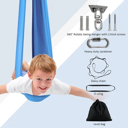Vista 7 de Columpio sensorial, columpio de terapia para niños con necesidades especiales (herramientas incluidas), columpio sensorial para TDAH, autismo