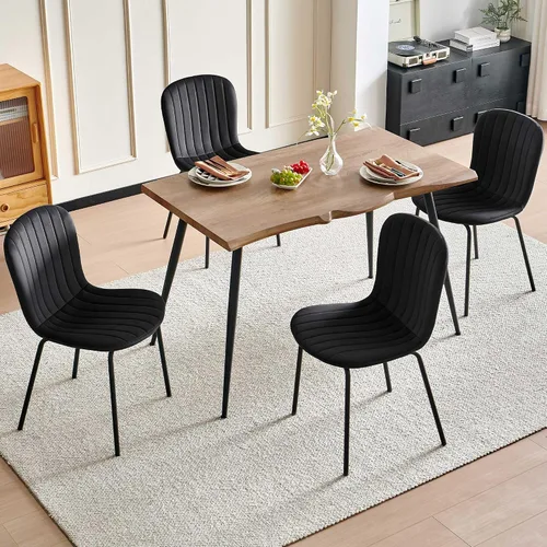 Vista 6 de Juego de 4 sillas de comedor de terciopelo, sillas de cocina modernas con patas de metal para sala, dormitorio, comedor, sillas negras para comedor