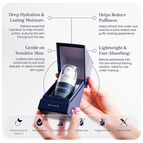 Vista 2 de Lift & Glow Crema de ojos orgánica para ojeras e hinchazón, crema de ojos antienvejecimiento para arrugas, reduce las ojeras y las bolsas debajo