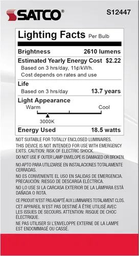 Vista 5 de Satco Lámpara de repuesto LED de base media E26 de 18.5 W, 3000 K, 5.2 pulgadas de largo y 2.76 pulgadas de ancho