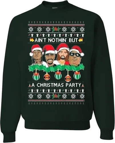 Vista 54 de wild custom apparel Suéter feo de Navidad a la moda más reciente de la colección 3 sudadera de cuello redondo Negro