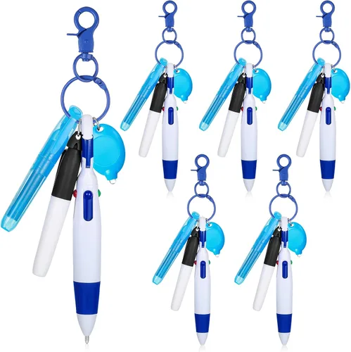 Vista 8 de 30 piezas de clip retráctil para bolígrafo de lanzadera con mini resaltador, bolígrafo de insignia de enfermera, marcador de neón, llavero LED, clip