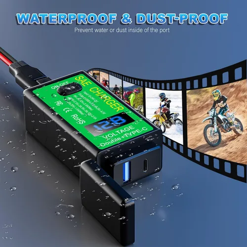 Vista 4 de YONHAN Cargador de teléfono USB para motocicleta de 4.8 A, adaptador SAE a USB con voltímetro e interruptor de encendido/apagado, carga rápida