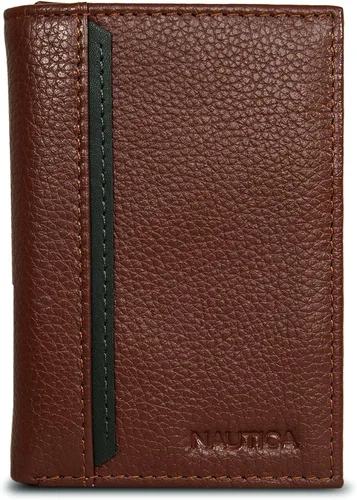 Vista 77 de Nautica Men's Trifold Wallet RFID Blocking Protection ID Window Card Slots Genuine Leather Durable