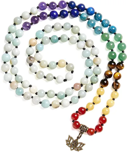 Vista 17 de Bivei 7 Chakra 108 Mala Beads Bracelet Real Gemstone Yoga Meditation Hand Knotted Mala Prayer Bead Necklace