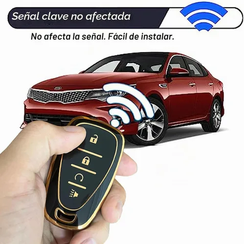 Vista 6 de Funda para llavero Chevy Volt EV EUV Bolt Spark Traverse Trailblazer LT Trax Sonic Equinox Smart Key Shell (oro-negro)