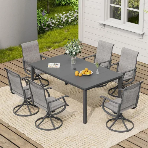 Vista 78 de VICLLAX Muebles pequeños de exterior de 3 piezas, 2 sillas giratorias de patio y mesa redonda pequeña para 2, sillas de carbón oscuro y negro