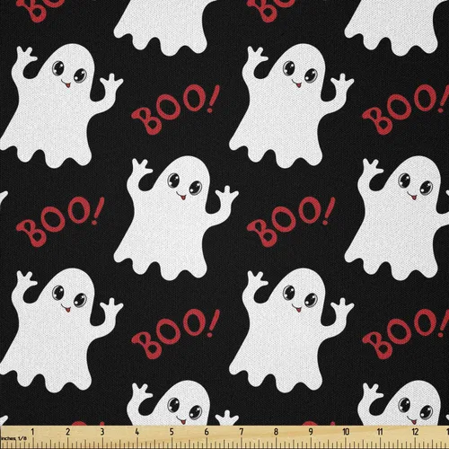 Vista 21 de Ambesonne The Yard, tela de calavera colorida con temática de Halloween, diseño de calavera y huesos cruzados, divertido estampado de dibujos