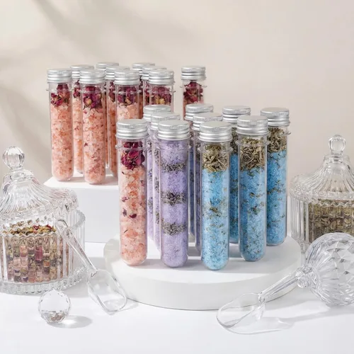 Vista 5 de Xinnun Tubo de prueba de plástico para dulces, 200 unidades, 1.5 fl oz, transparente, tapa de tubo de sal de baño, decoración de viales de plástico