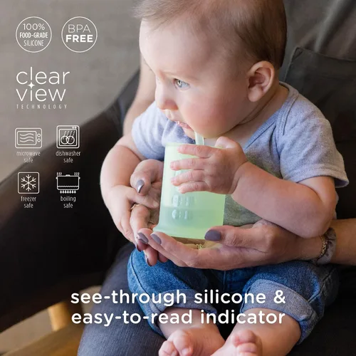 Vista 4 de Olababy Taza de entrenamiento de silicona con tapa con popote Taza para beber agua para bebés 6+ meses de bebé a 12-18 meses Taza para beber
