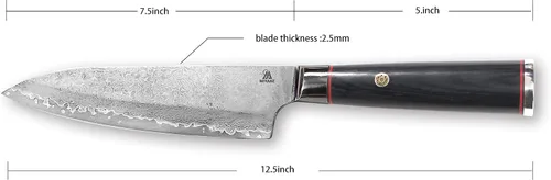 Vista 2 de Miyake Cuchillo de chef japonés Gyuto de 7.5 pulgadas, cuchillo de cocina afilado de acero inoxidable 9Cr18MoV con mango G10 y madera de Pakkawood