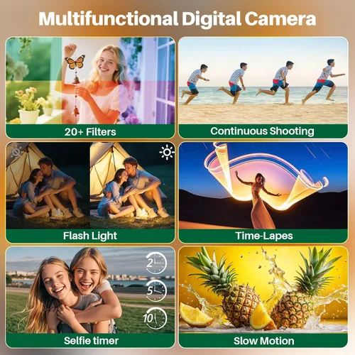 Vista 7 de Cámara digital 4K para fotografía, enfoque automático de zoom 16X 64MP WiFi Cámara compacta de viaje, cámara de vlogging para YouTube, pantalla