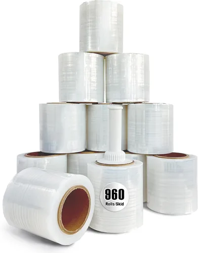 Vista 8 de 8NET - Mini rollo elástico de 5 pulgadas x 1000 pies, calibre 80, con asa, 12 rollos, película retráctil de plástico transparente y resistente