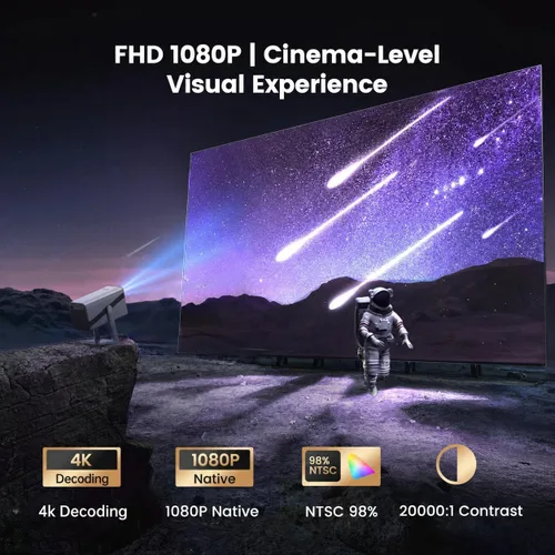 Vista 11 de Soporte 4K, enfoque automático, soporte ajustable de 360°: mini proyector inteligente con WiFi 6 y Bluetooth5.2, proyector portátil nativo 1080P Gris