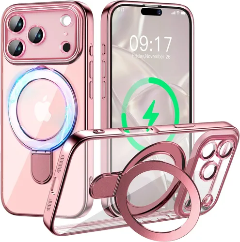 Vista 32 de Funda magnética para iPhone 14 Pro con soporte invisible [compatible con MagSafe] [protector completo de lente de cámara]