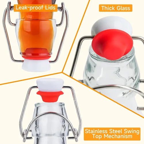 Vista 2 de Botellas de vidrio con tapa abatible [1 litro / 33 onzas líquidas] [Paquete de 4] - Botellas de coquito con tapa abatible para kombucha