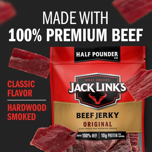 Vista 3 de Jack Link's Carne seca de media libra – Original – Hecho con carne de res 100% real – Aperitivos de proteína de carne real listos para comer – 0.35