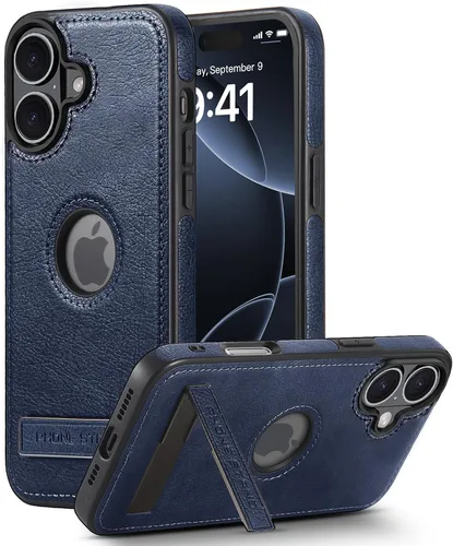 Vista 24 de Funda de cuero para iPhone 13 Pro, funda protectora delgada con función atril a prueba de golpes, soporte invisible integrado compatible con iPhone