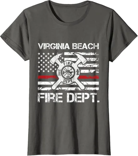 Vista 7 de Virginia Beach Virginia Fire Department - Camiseta delgada de línea roja, Negro