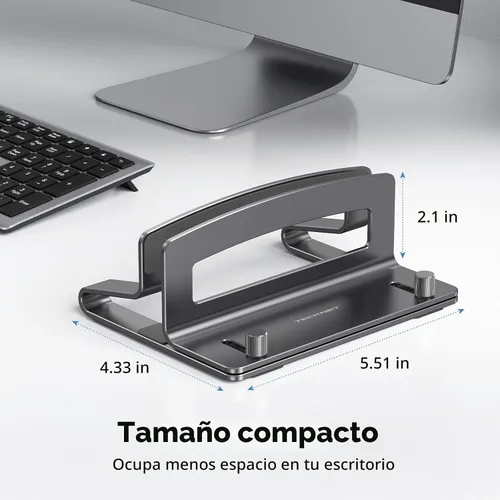 Vista 6 de TECKNET Soporte vertical para laptop, soporte ajustable de aluminio para laptop (hasta 17.3 pulgadas), soporte vertical que ahorra espacio