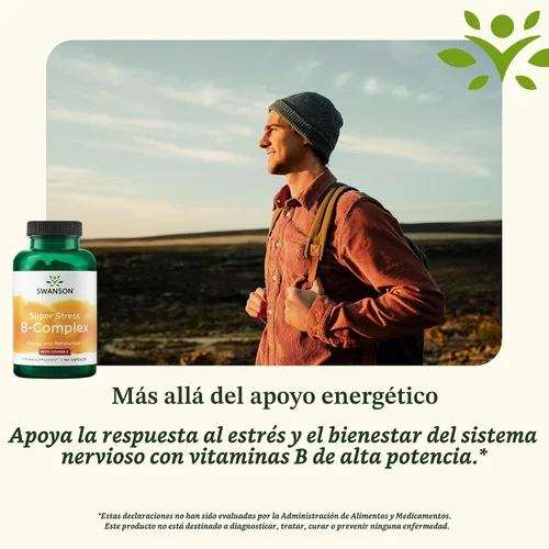 Vista 5 de Swanson Complejo B Super Stress con vitamina C para profesionales propensos al estrés que buscan energía y apoyo inmunológico (100 cápsulas)