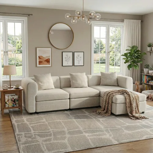 Vista 12 de Sofá modular modular de 3 plazas, terciopelo moderno con funda de cojín extraíble y lavable para espacios pequeños, marco de madera maciza, 108.66