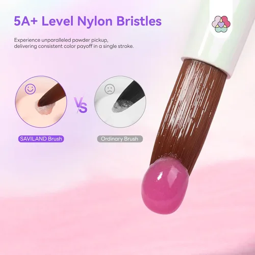 Vista 3 de SAVILAND Pack of 3 Acrylic Brushes for Nails: Nail Art Brush for Beginners with Cleaning Comb Aurora Shimmer Nail Brush for Acrylic Powder Acrylic
