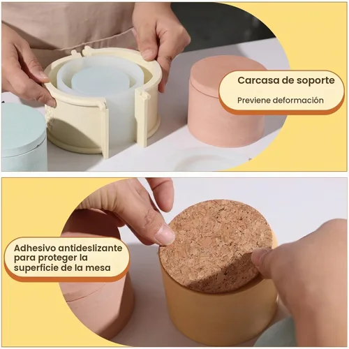 Vista 5 de BOOWAN Nicole Molde de silicona para velas de estilo simple, molde para tarro de vela para cemento de hormigón Jesmonite, bricolaje hecho a mano