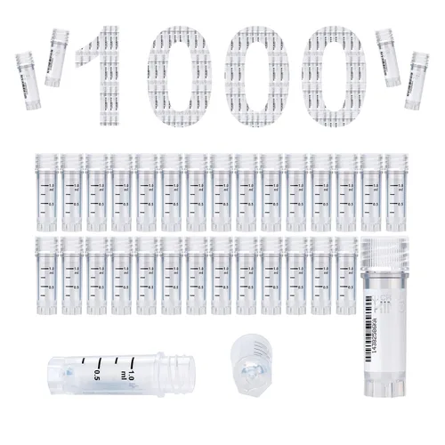 Vista 57 de Cryoviales de 0.0 fl oz, 25Pcs Cryotubes con código de barras lateral, frascos de esterilización con rosca externa, tubos de muestra con tapas Azul