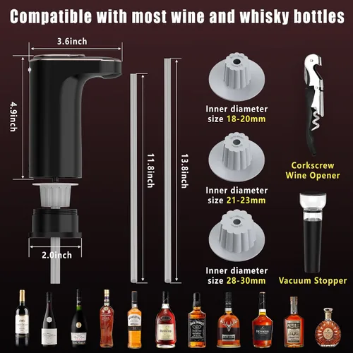 Vista 6 de Aireador eléctrico de vino dispensador de vino recargable mejorado