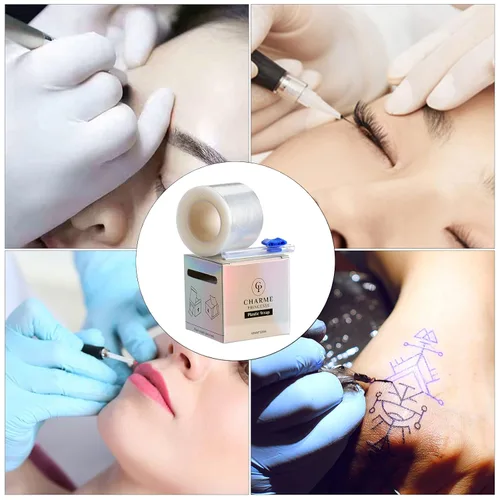 Vista 2 de Charme Princesse Paquete de 2 envolturas de plástico desechables para tatuajes de cejas, 984.3 ft, película conservadora permanente, suministros