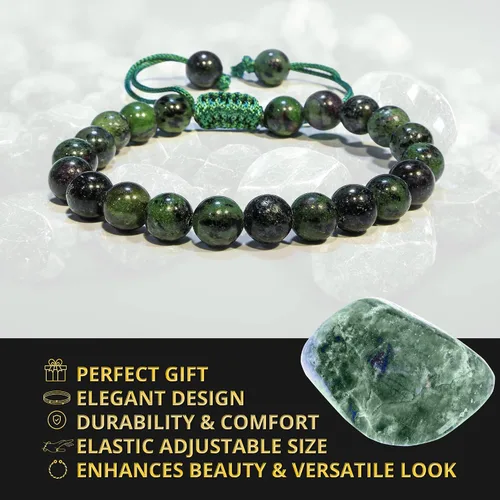Vista 40 de Adjustable Crystal Bracelet – Gemstone Bead Bracelet with Adjustable Macrame String – Chic Gemstone Bracelet for Men and Women – 8mm Round Healing